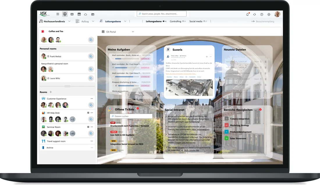 Widget-Portal mit Aufgaben, Tickets und Intranet